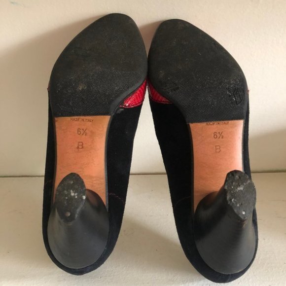 Vtg BOTTEGA VENETA Wingtip Snakeskin Leather Suede Contrast Stitch Heels 6.5 - Picture 15 of 16